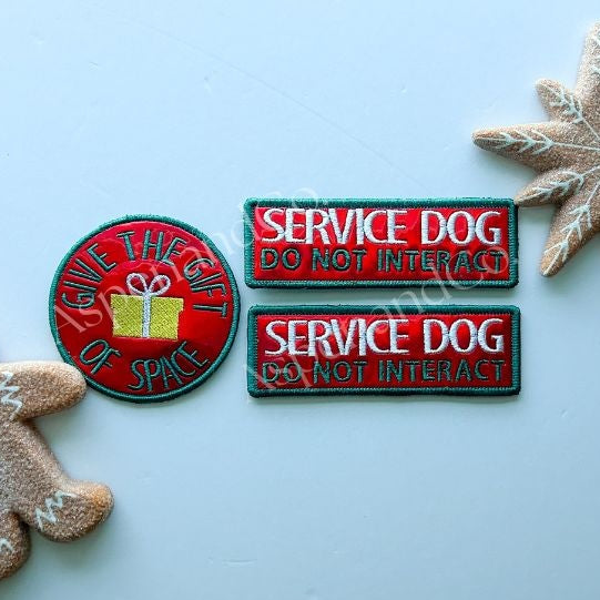 Holographic Christmas dog patch set with Service Dog and Give the Gift of Space patches