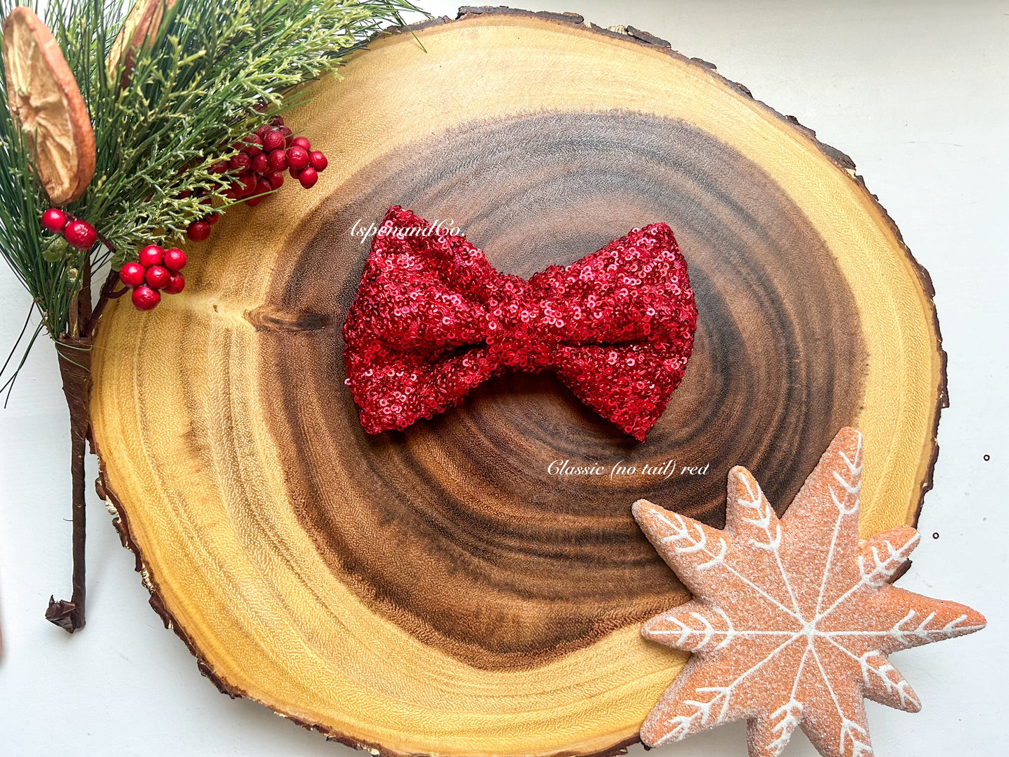 Fluffy Dog Collar Bow Tie - Christmas Sparkle (you choose style)