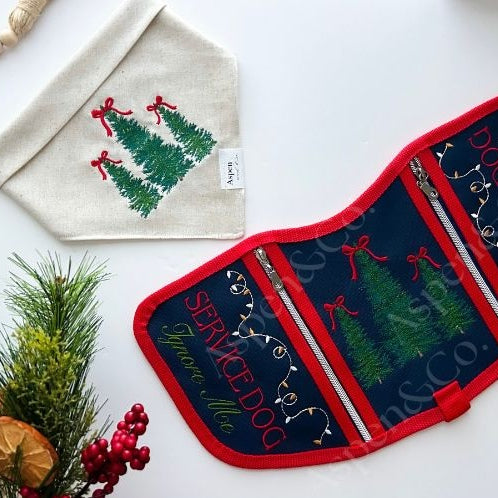 Matching Dog Bandana Sold Separately- shown together with the christmas trees service dog vest
