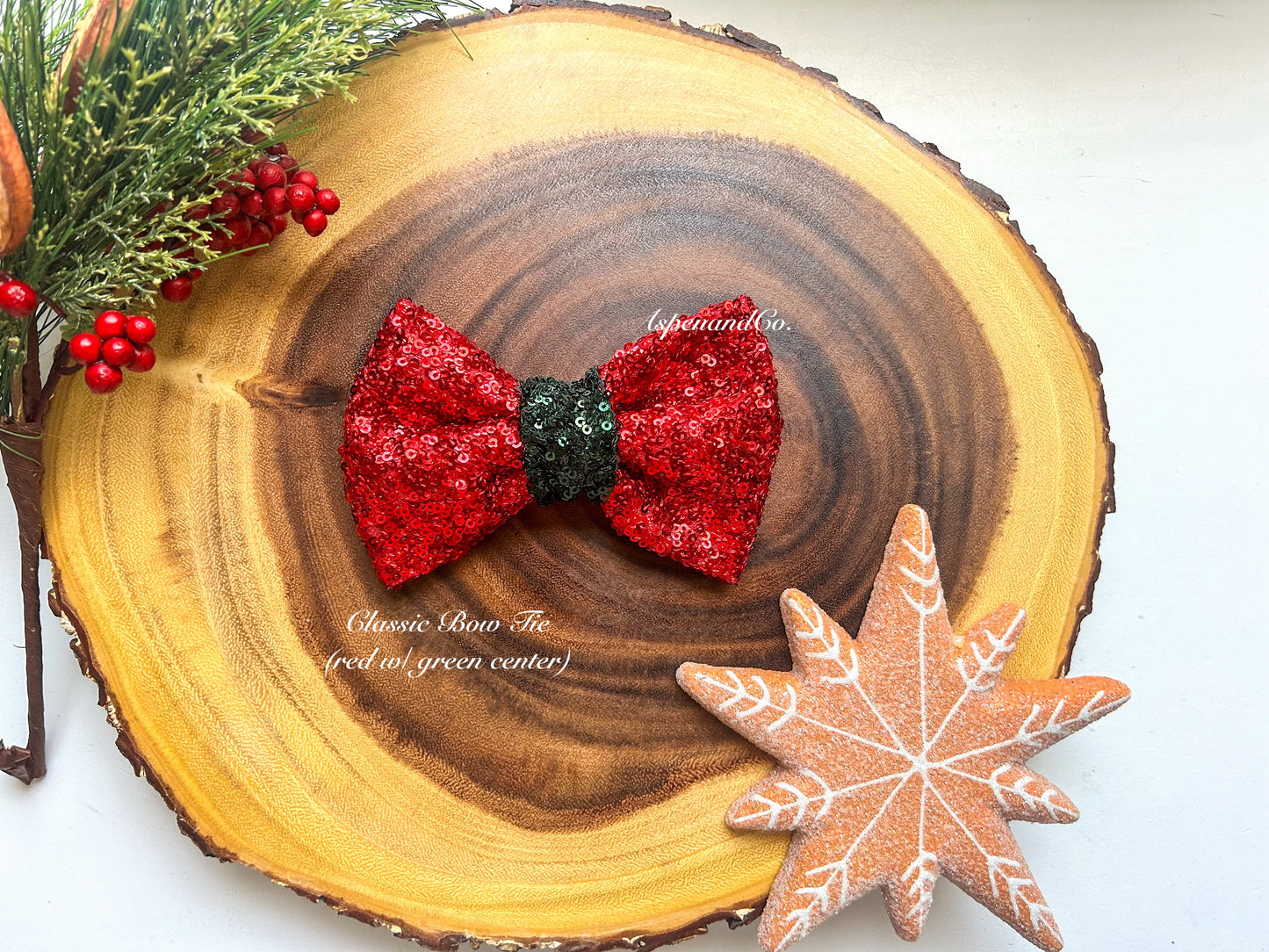 Fluffy Dog Collar Bow Tie - Christmas Sparkle (you choose style)