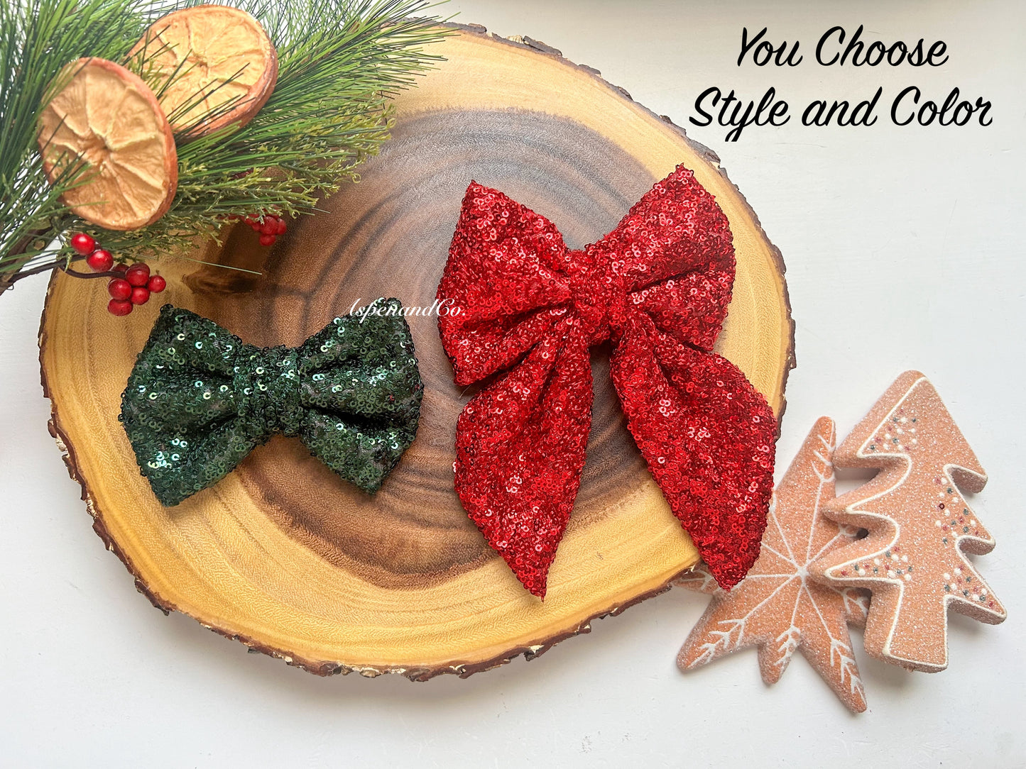 Fluffy Dog Collar Bow Tie - Christmas Sparkle (you choose style)
