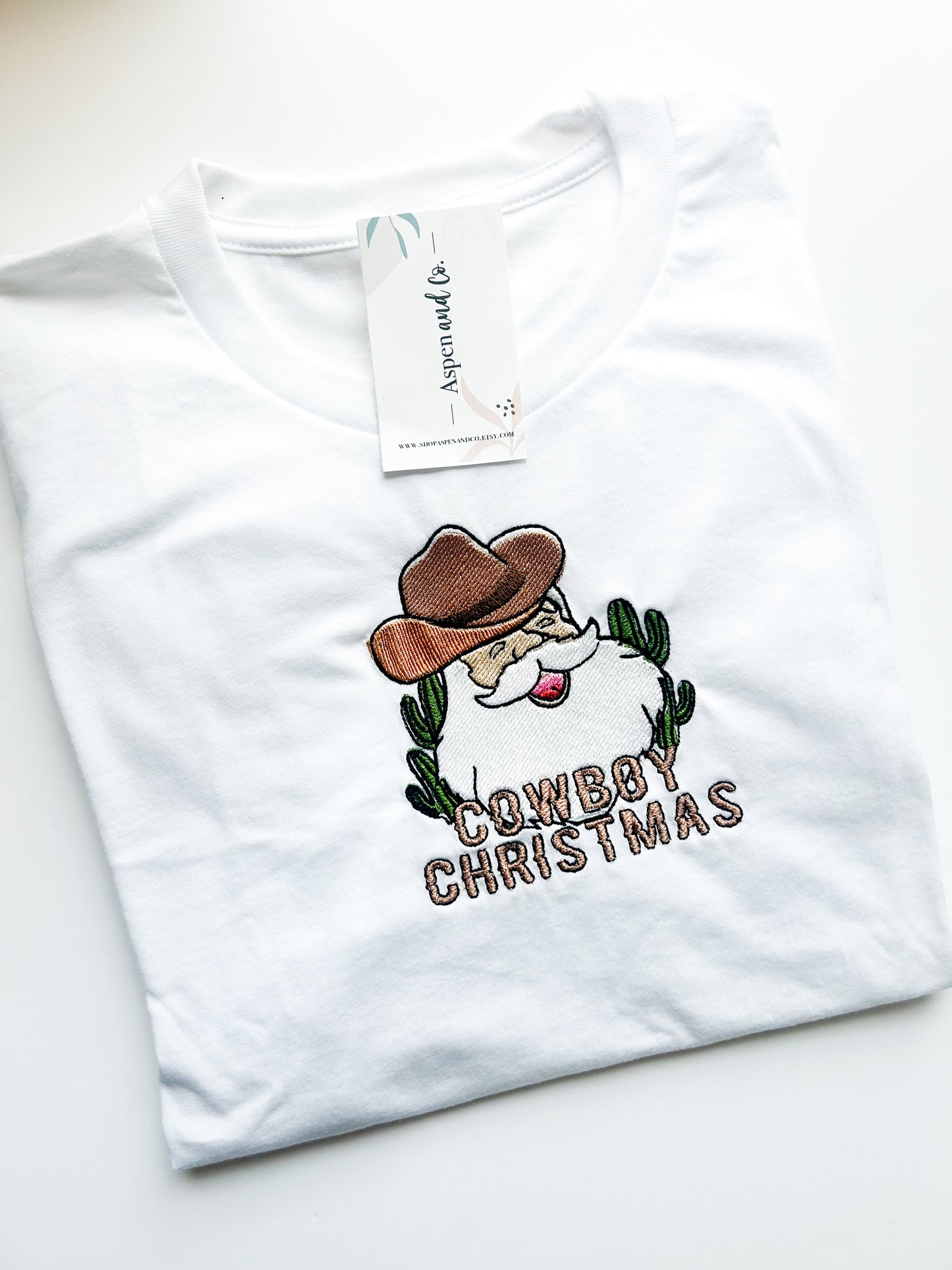 Cowboy Santa - Christmas Embroidered Crew Neck (Matches With Dog Bandana)