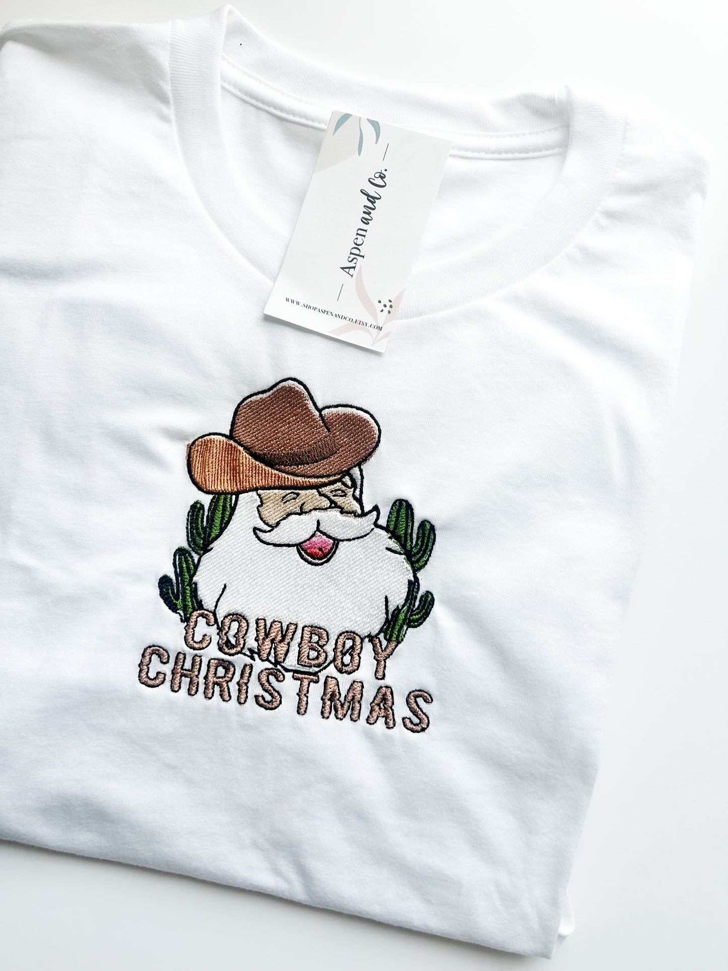 Cowboy Santa - Christmas Embroidered Crew Neck (Matches With Dog Bandana)