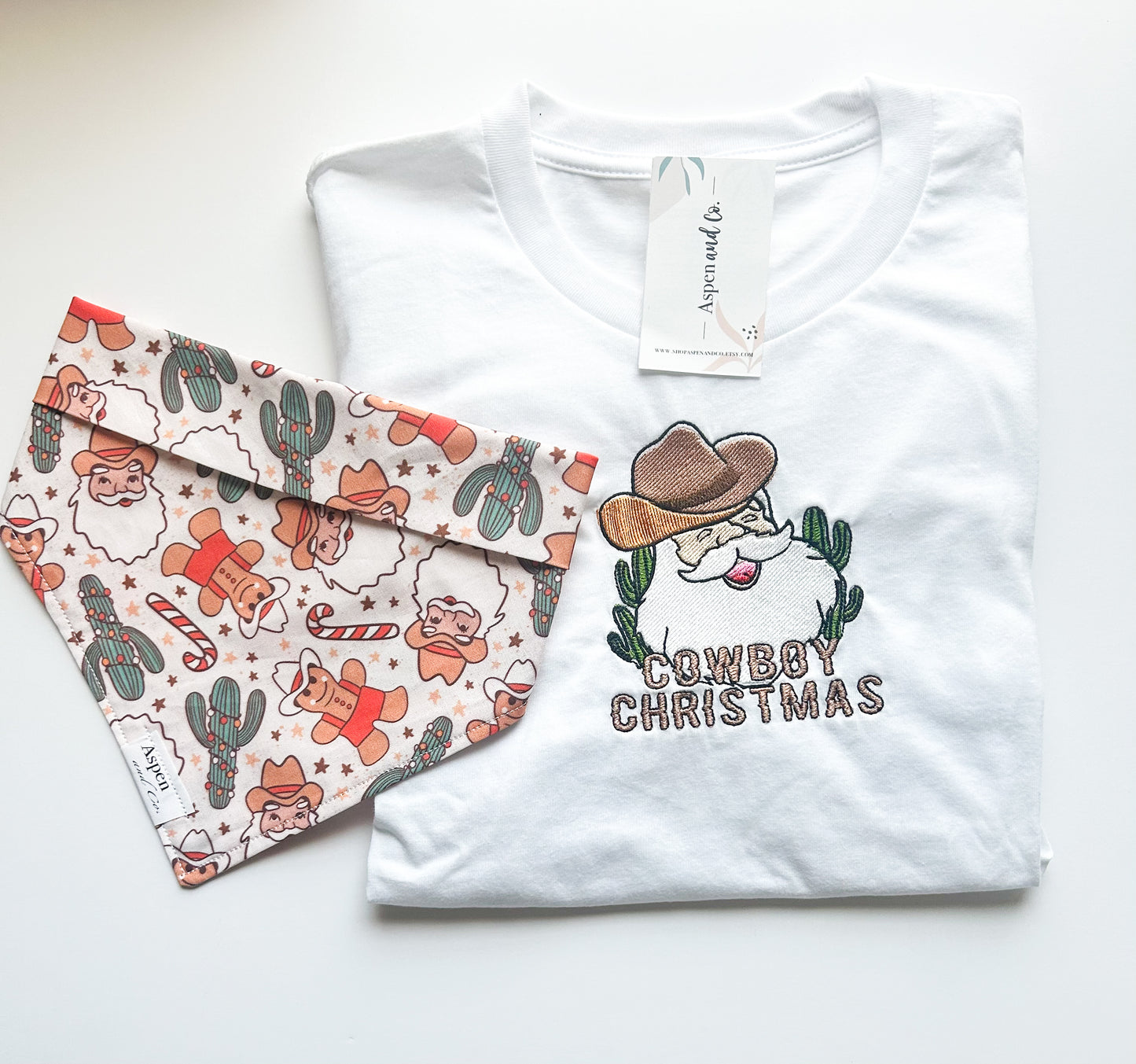 Cowboy Santa - Christmas Embroidered Crew Neck (Matches With Dog Bandana)
