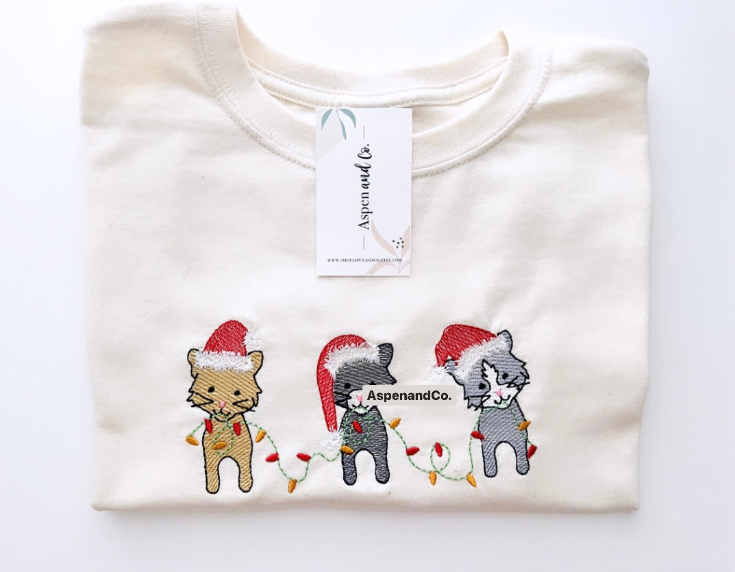 Meowy Christmas - Christmas Embroidered Crew Neck