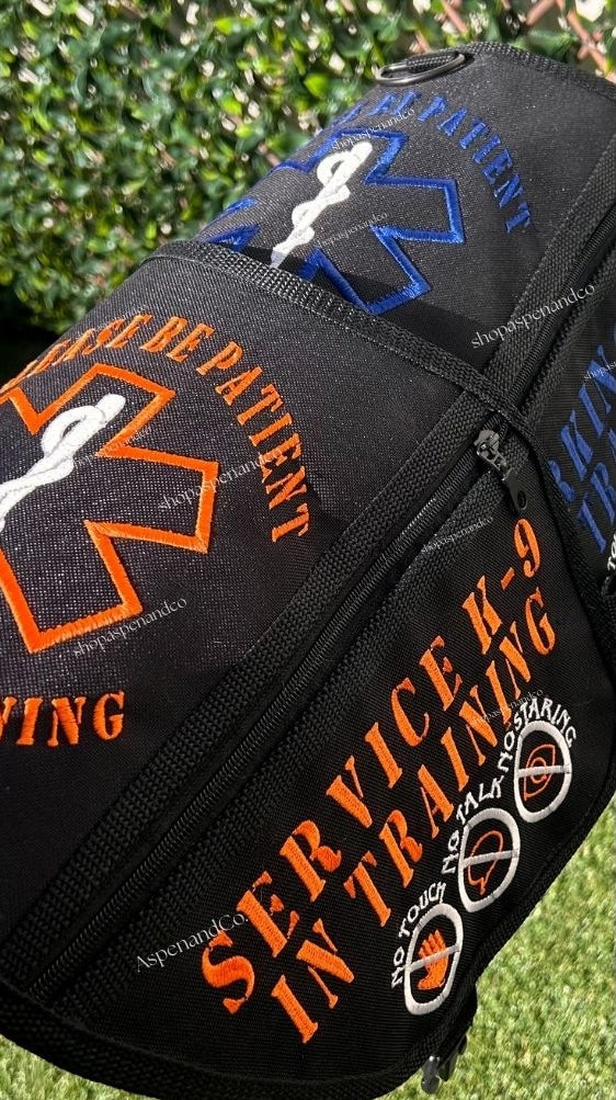 Service dog in training tactical vest with zippered pockets by Aspen and Co