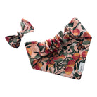 Rear view of Butterfly Orange Blossoms dog bandana showing elastic scrunchie collar and matching bow.