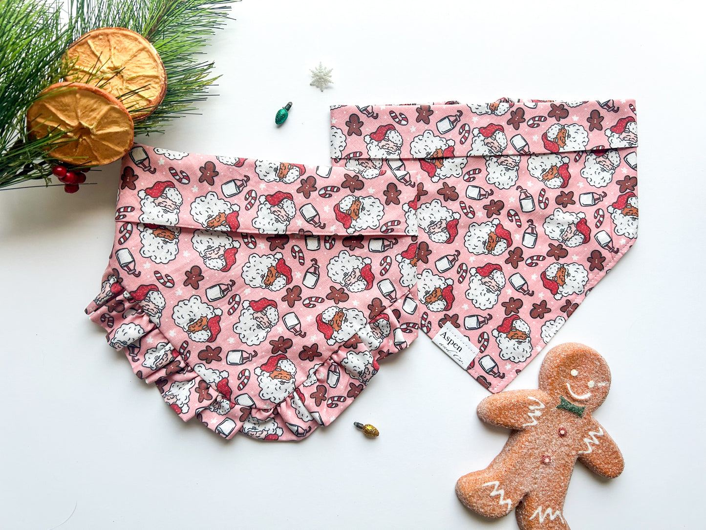 Saint Nick Pink (Ruffles or Original - You Choose ) - Holiday Dog Bandana