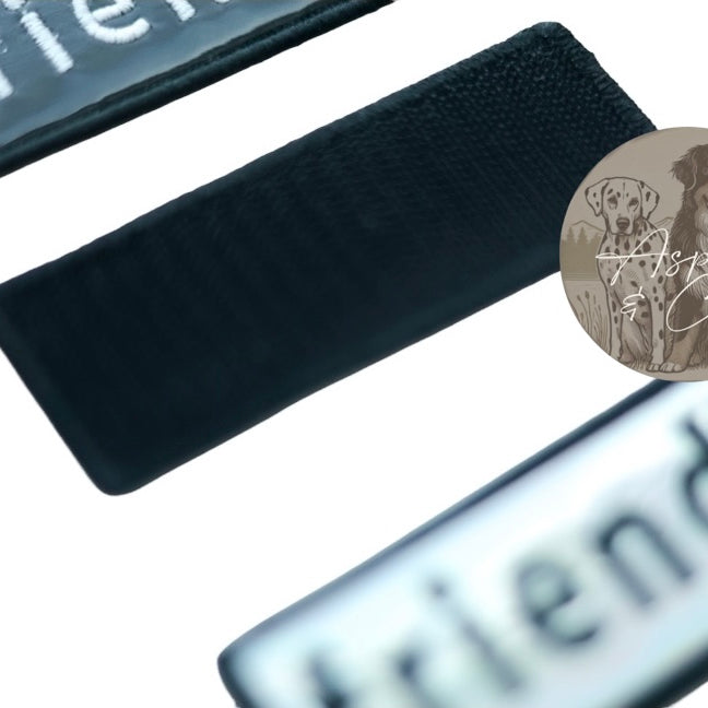 Close-up of the hook side backing on the reverse of a holographic embroidered dog patch, designed for easy attachment to collars, harnesses, vests, or capes with loop fasteners.