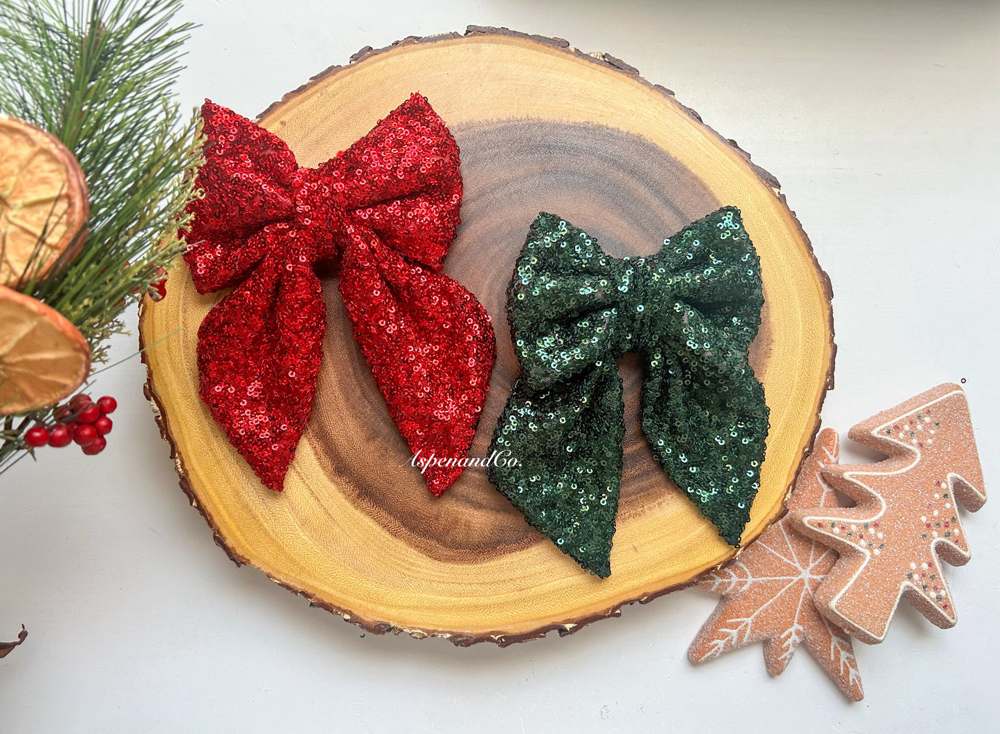 Fluffy Dog Collar Bow Tie - Christmas Sparkle (you choose style)