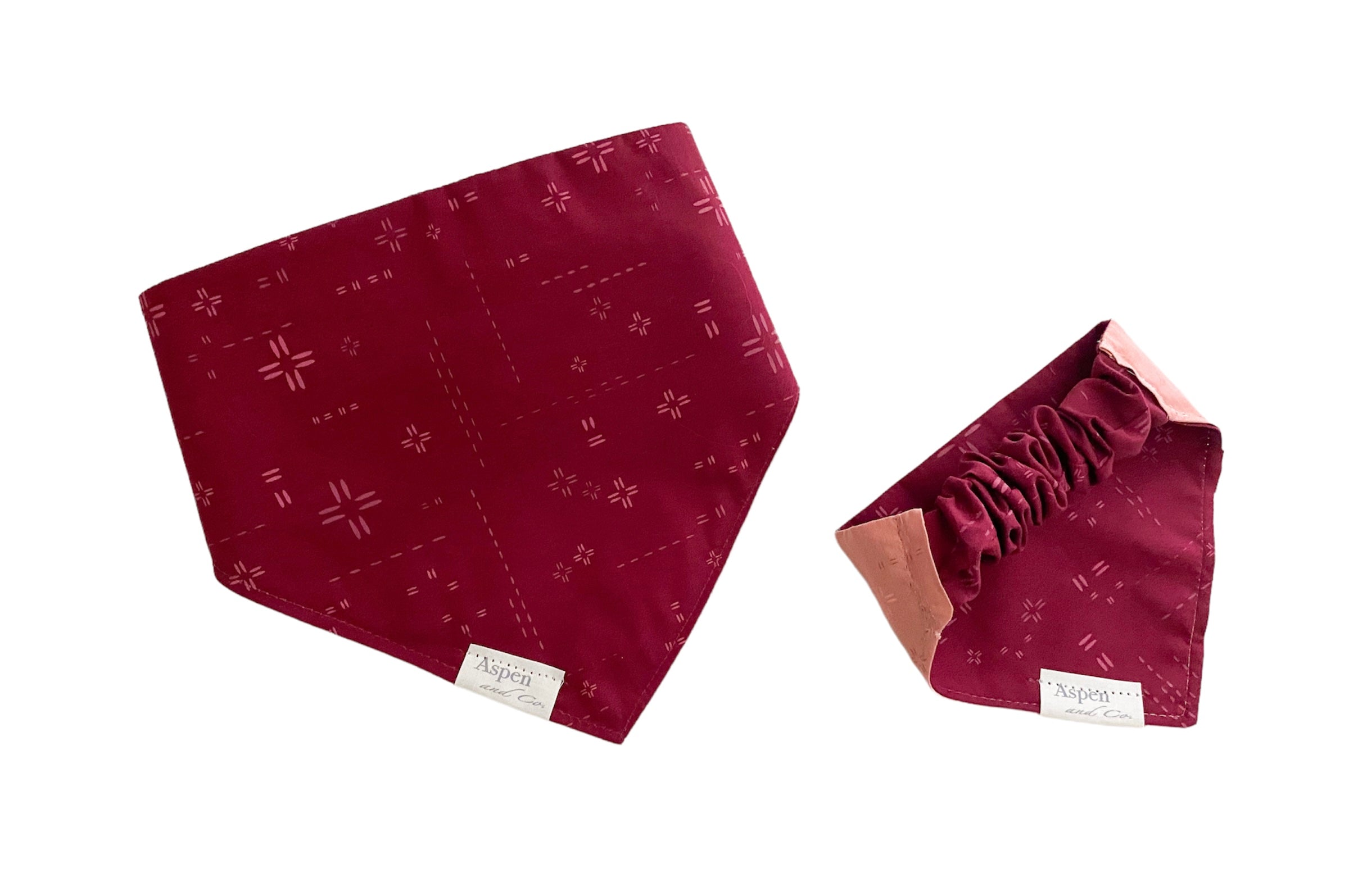 Christmas Gingerbread & Maroon Dogs Reversible Dog Bandana W/ 