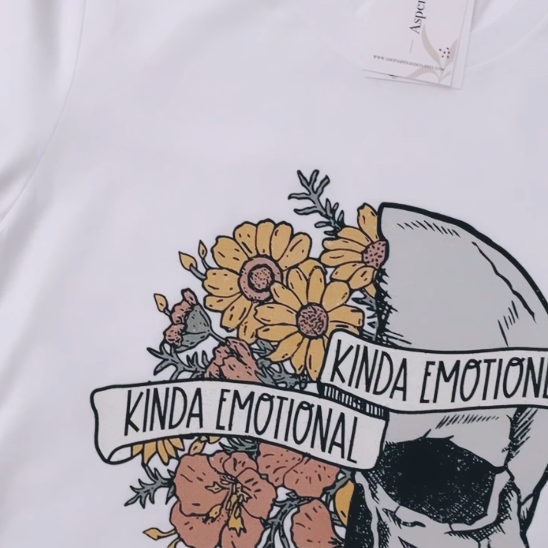 Mental Health T-shirt : Mental Health Awareness T-Shirt reads Kinda Emotional Kinda Emotionless and shows flowers on one side of a human skull