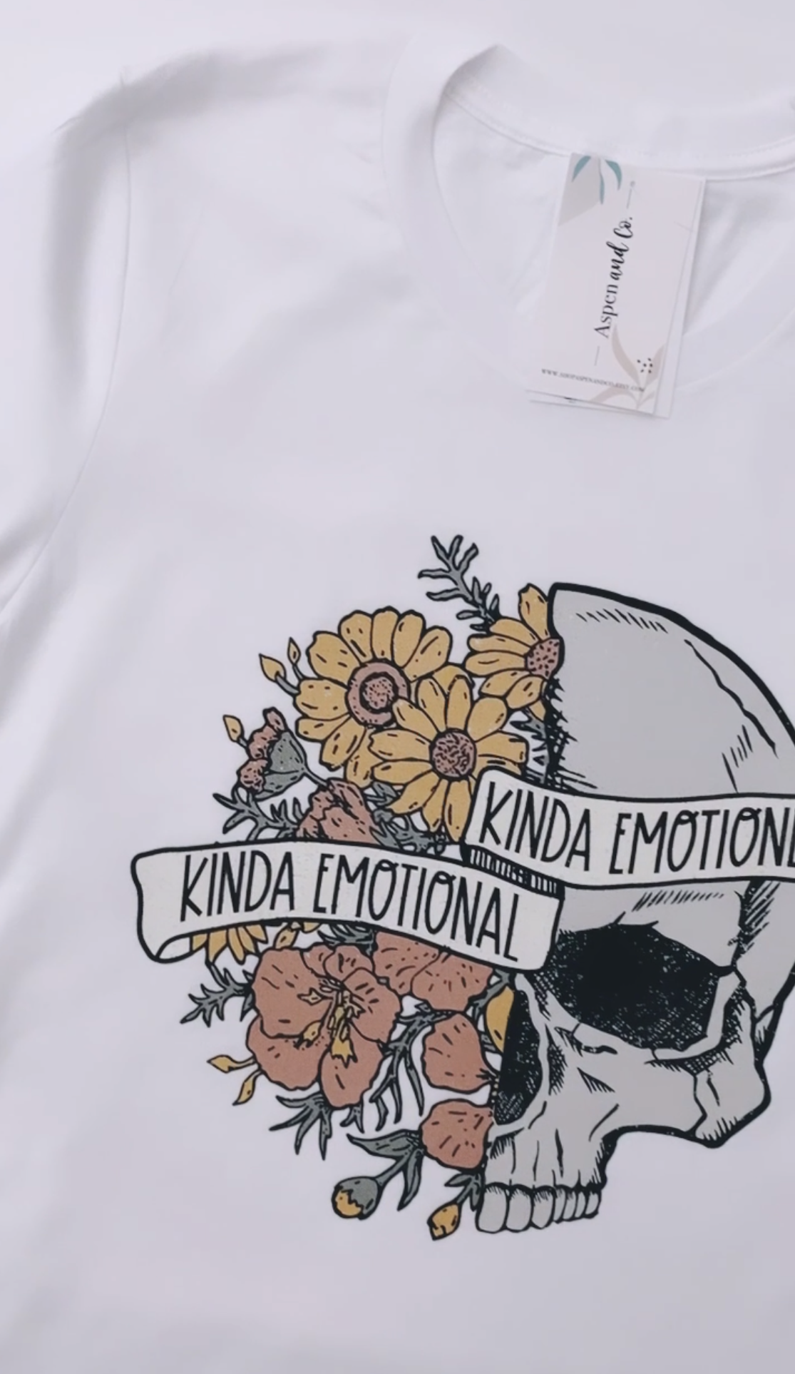 Mental Health T-shirt : Mental Health Awareness T-Shirt reads Kinda Emotional Kinda Emotionless and shows flowers on one side of a human skull