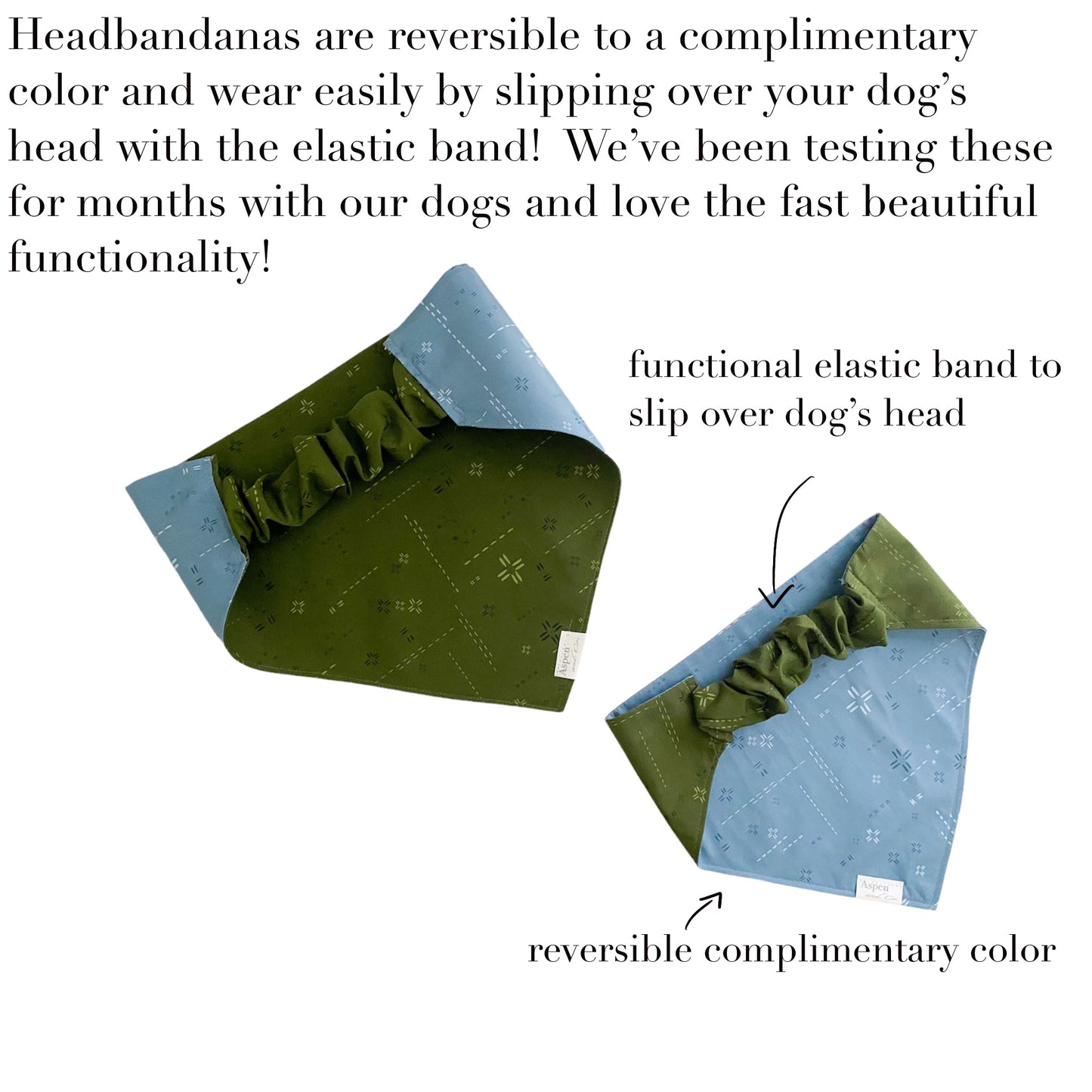 Reversible Headbandana Olive + Robins Egg (Elastic Dog Bandana)