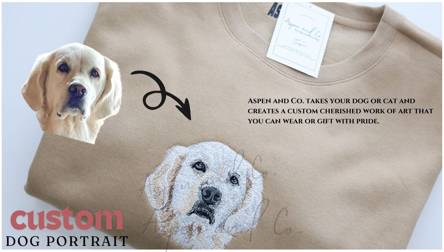 Custom Embroidered Dog and Cat Portrait Sweatshirt Custom Dog upload photo One Dog Small