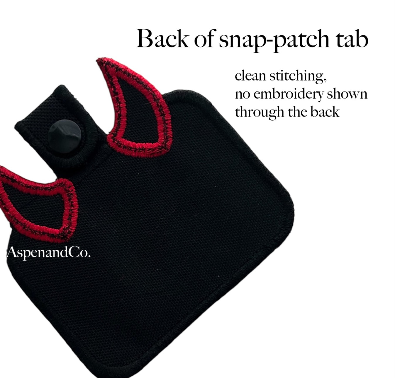 Back of snap patch tab showing clean stitching with no embroidery visible through the back.
