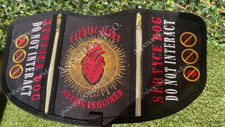 Cardiac response service dog vest, embroidered with anatomical hear, cardiac alert vest 