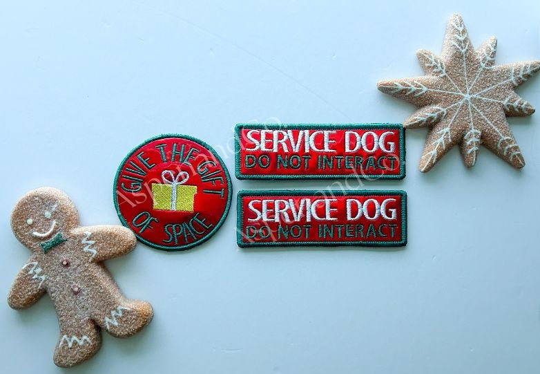 Holographic Christmas dog patch set with Service Dog and Give the Gift of Space patches