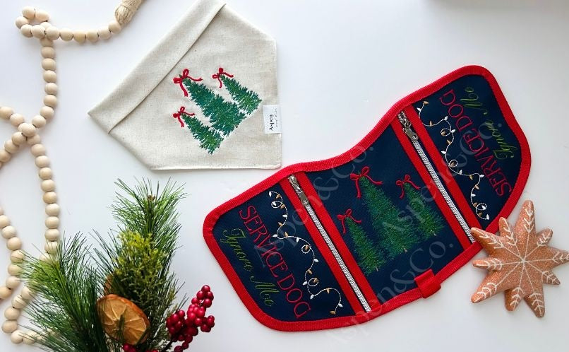 Matching Dog Bandana Sold Separately- shown together with the christmas trees service dog vest