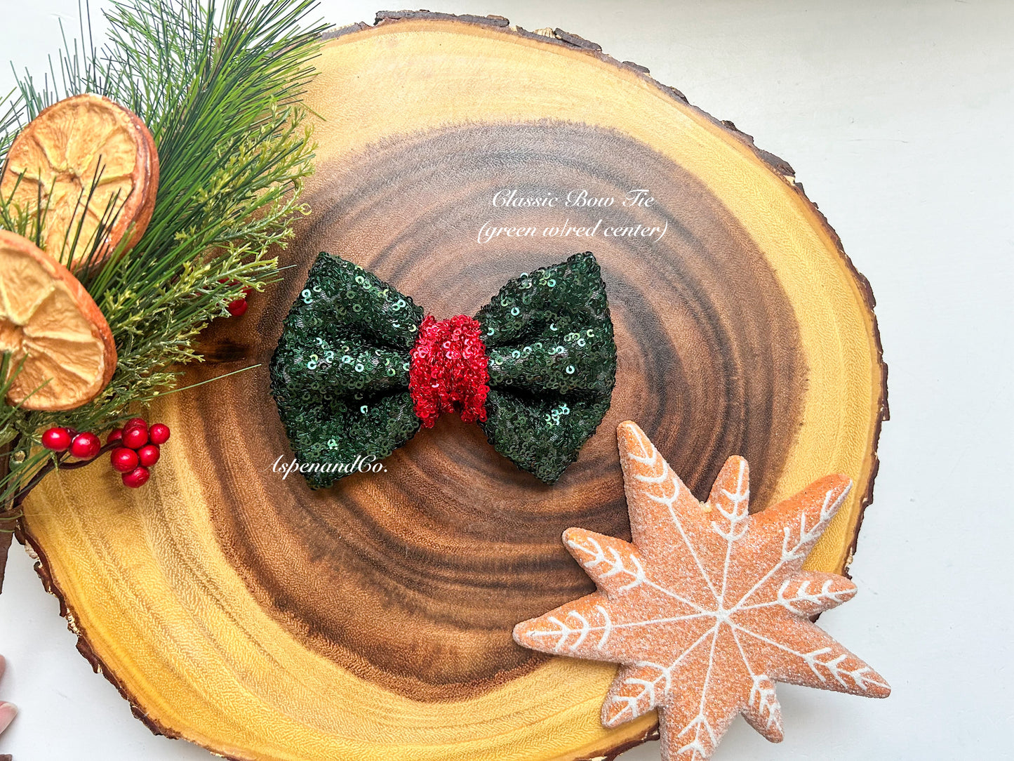 Fluffy Dog Collar Bow Tie - Christmas Sparkle (you choose style)
