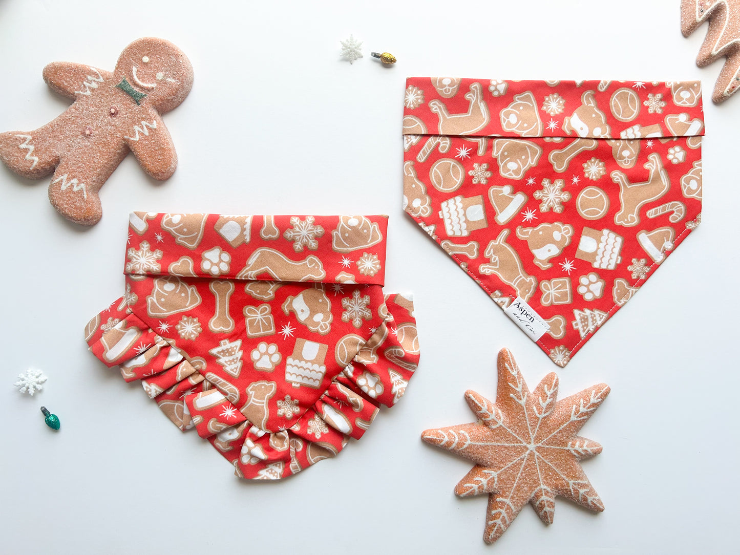 Gingerbread Cookies (Red - Ruffles or Original) - Holiday Dog Bandana