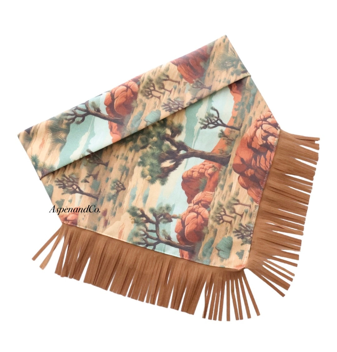 Joshua Tree National Park dog bandana feature Joshua Trees and rock formations handmade in Southern California by Aspen and Co.