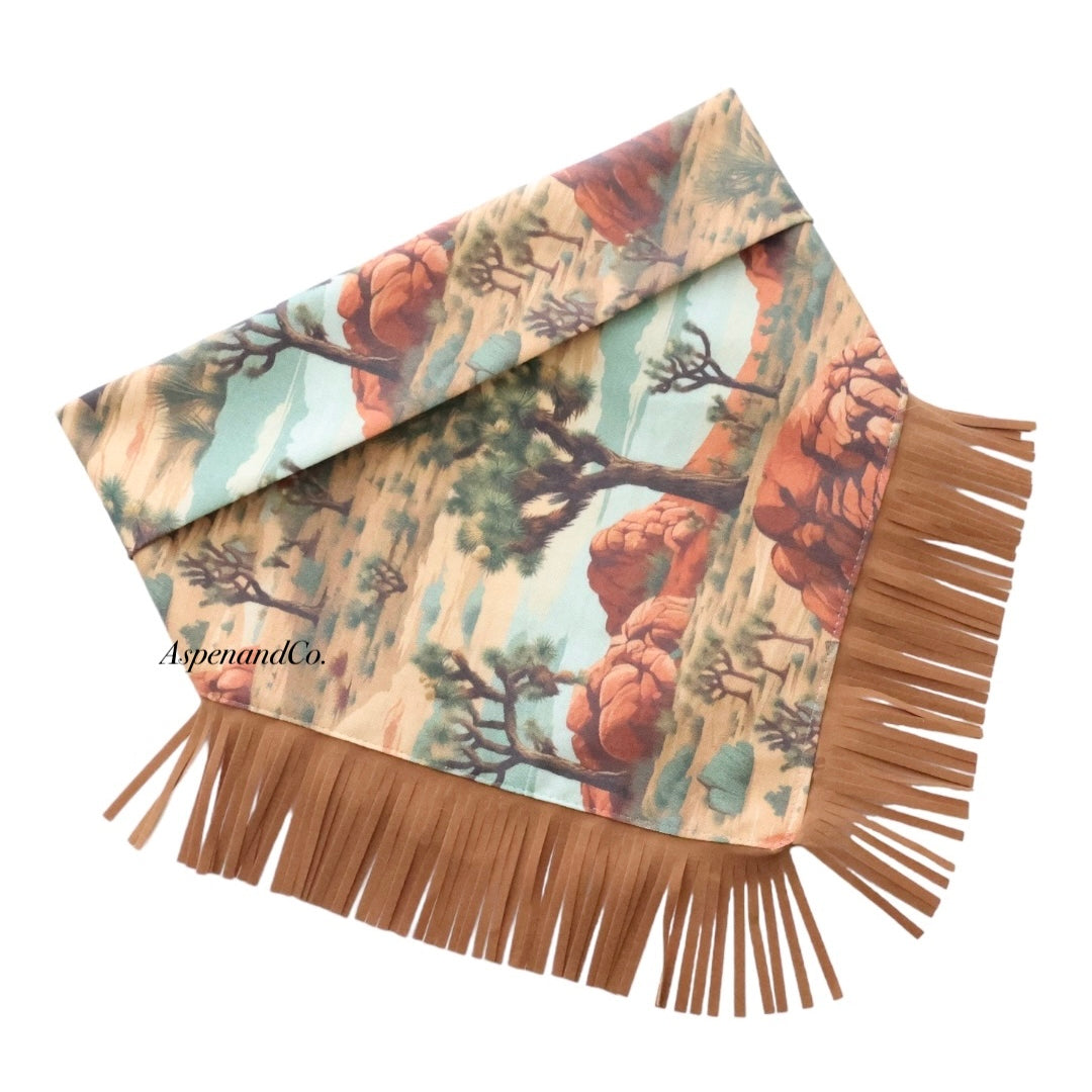 Joshua Tree National Park dog bandana feature Joshua Trees and rock formations handmade in Southern California by Aspen and Co.