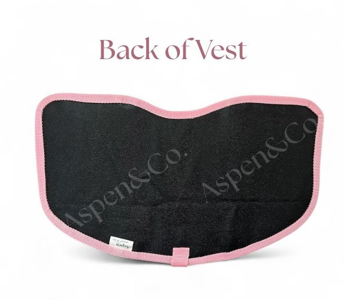 Pink floral service dog vest with professional black paneling back easy to wipe and durable.