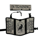 Psychiatric Alert service dog vest embroidered and shown with an add on In training leash wrap 