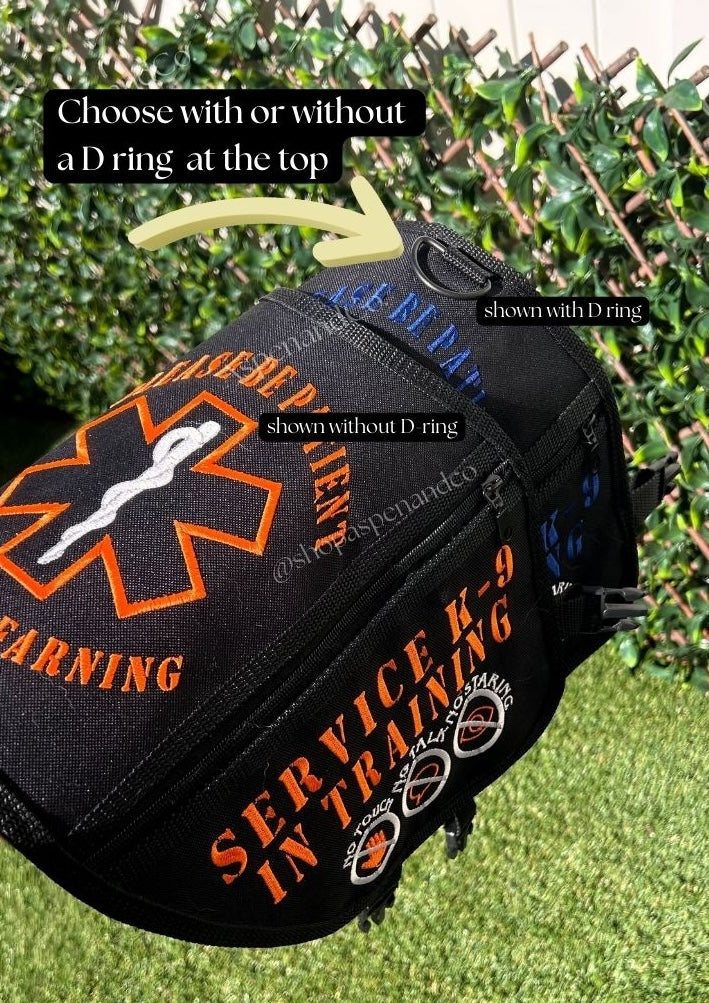 Service dog in training tactical vest with zippered pockets by Aspen and Co