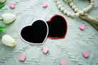 Side-by-side embroidered heart patches with 'DO NOT PET' text, showing the back with hook side 
