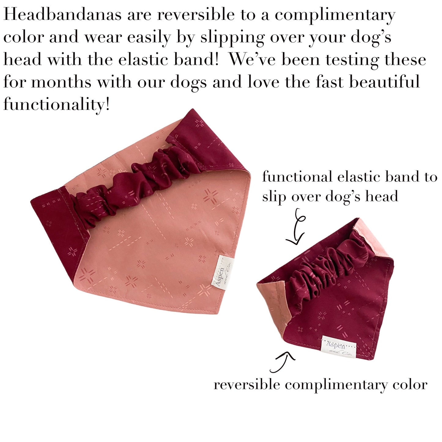 Reversible Headbandana - Burgundy and Pink (Elastic Dog Bandana)