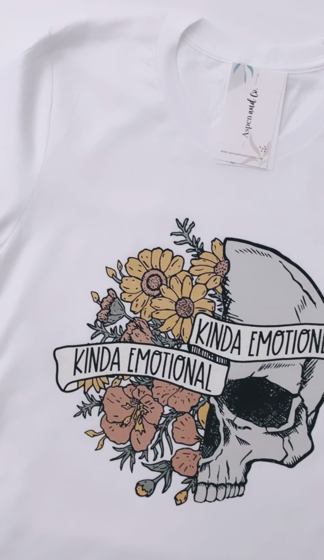 Mental Health T-shirt : Mental Health Awareness T-Shirt reads Kinda Emotional Kinda Emotionless and shows flowers on one side of a human skull